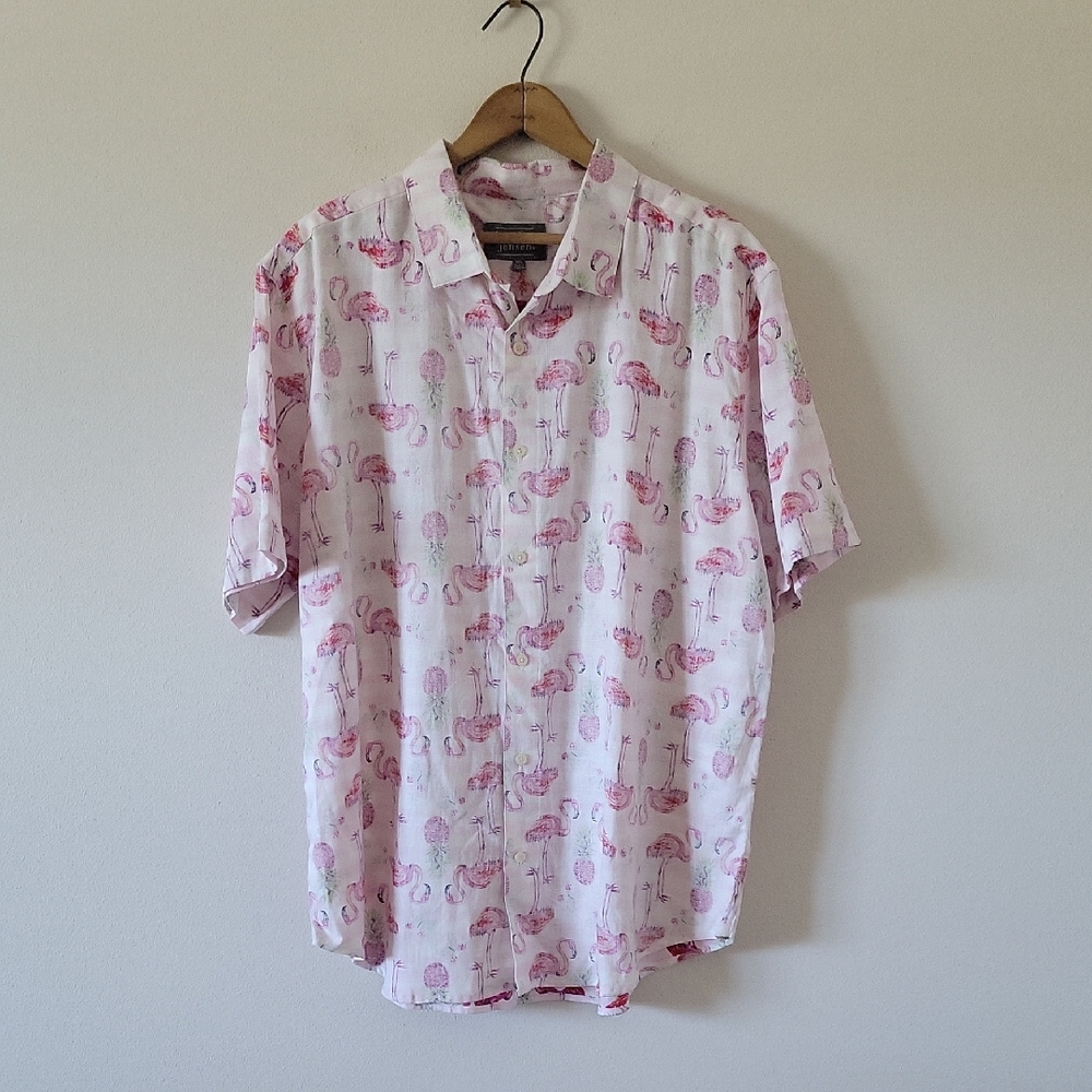 Berkley Jensen Short Sleeve Flamingo Reverse‎ Print Button Down Size XXL